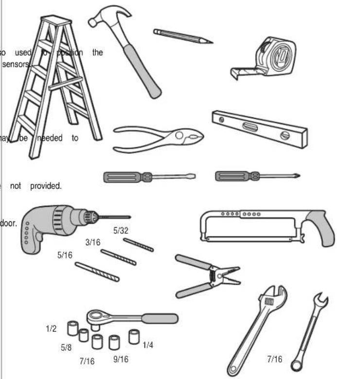 o used to position the sensors. may be needed to not provided. door. 1/2 5/8 7/16 9/16 1/4 5/32 3/16 5/16 7/16