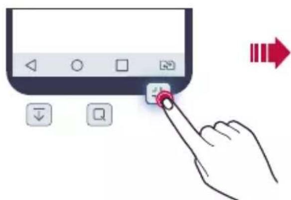 Hand interacting with a device interface showing a button labeled '按钮' and directional arrows