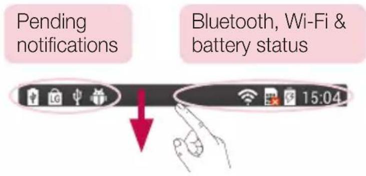 Pending notifications Bluetooth, Wi-Fi & battery status 15:04