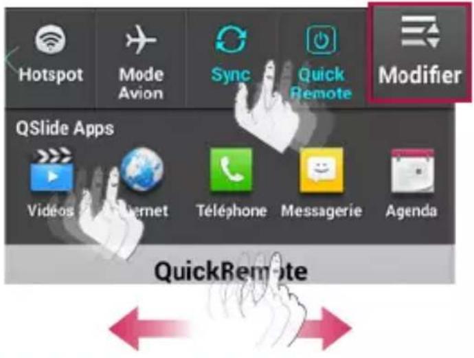 Hotspot Mode Avion Sync Quick Remote Modifier QSlide Apps Vidéos Internet Téléphone Messagerie Agenda QuickRemote