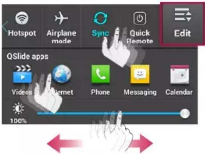 Hotspot Airplane mode Sync Quick Remote Edit QSlide apps Videos Internet Phone Messaging Calendar 100%