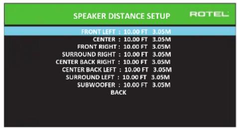 ROTEL RSP1582 - Réglage des distances/retard des enceintes - 1