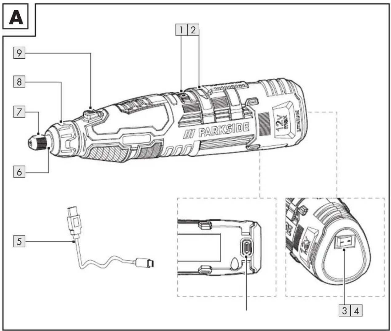 PARKSIDE PFBS 12 C6 - CORDLESS PRECISION DRILL GRINDER 12V - 1