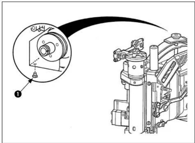 Technical diagram showing mechanical assembly with labeled component '1' and magnified detail view