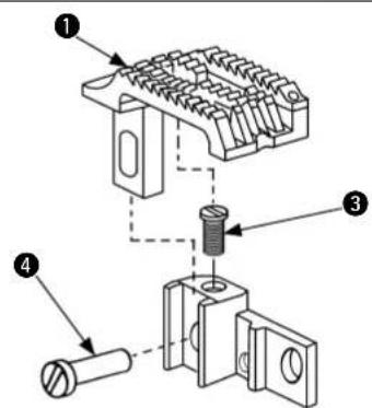 Technical diagram showing mechanical assembly with numbered components: housing, screw, and pin assembly