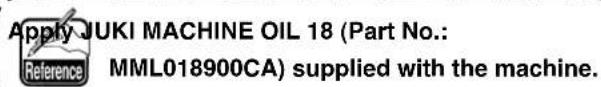 Apply JUKI MACHINE OIL 18 (Part No.: Reference MML018900CA) supplied with the machine.