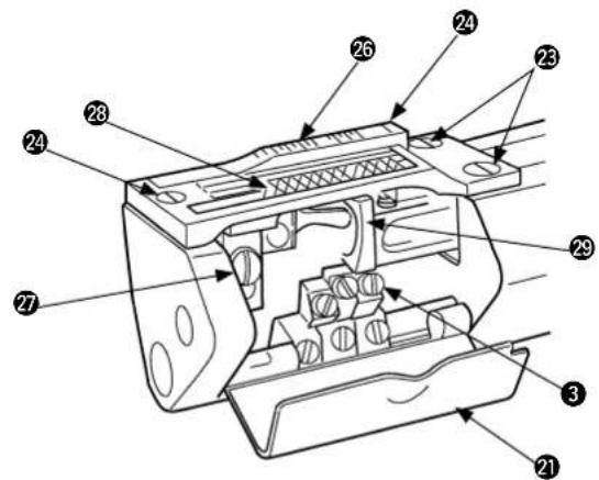 Technical diagram of a mechanical component with numbered parts for identification