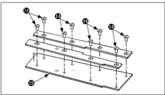 Technical diagram showing a multi-layered mechanical assembly with numbered components and alignment indicators.