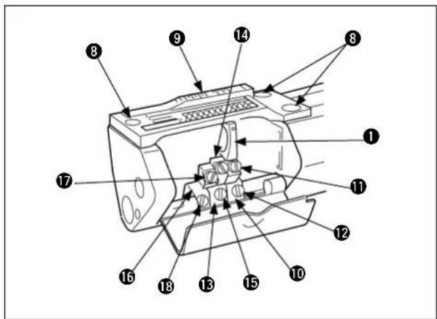 Technical diagram of a mechanical device with numbered components for identification
