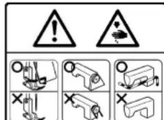 Warning symbols with icons and labels, including exclamation marks and safety symbols
