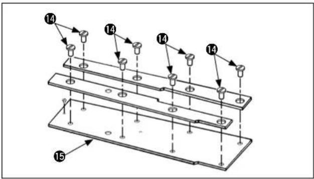 Technical diagram showing a multi-layered mechanical assembly with numbered components and alignment indicators.