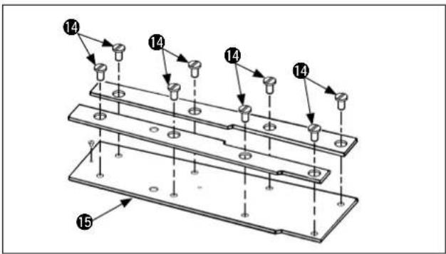Technical diagram showing a multi-layered mechanical assembly with numbered components and alignment indicators