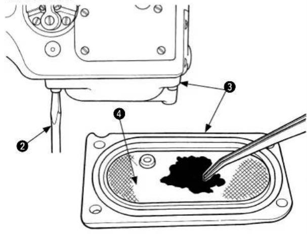 Technical diagram showing mechanical assembly with labeled parts including tool, component 3, and part 4