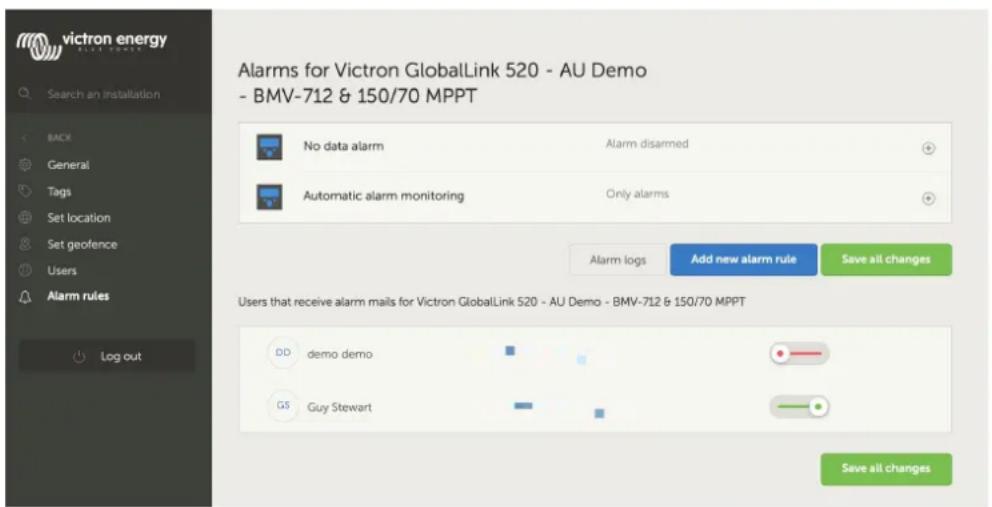 VICTRON ENERGY GlobalLink 520 - Entrées numériques comme déclencheur de notification d'alarme du VRM - 1