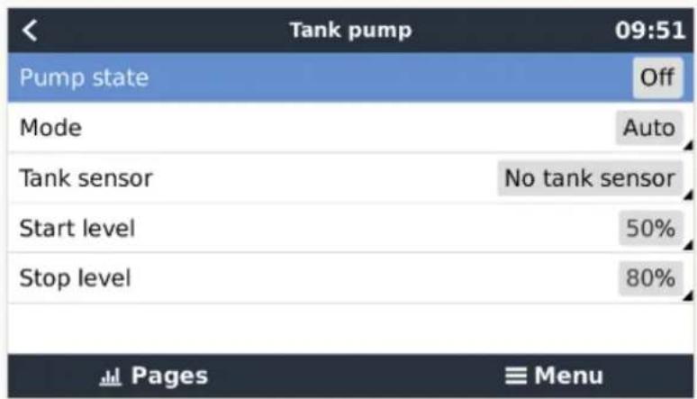 VICTRON ENERGY GX Tank 140 - Menu de la pompe du réservoir - 1