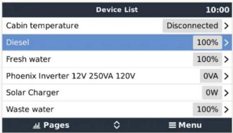 VICTRON ENERGY GX Tank 140 - Liste des appareils - 1
