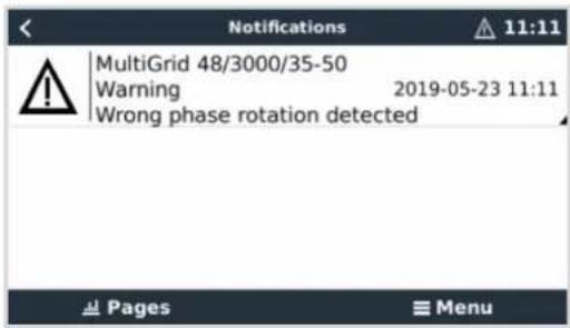 VICTRON ENERGY Venus GX - Avertissement de rotation de phase - 1
