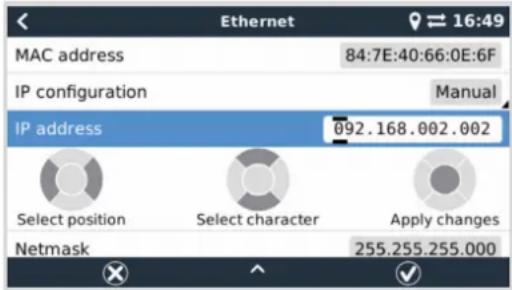 VICTRON ENERGY Venus GX - Configuration IP manuelle - 1