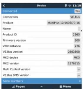 VICTRON ENERGY Color Control GX - Menu appareil - 1