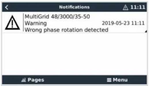 VICTRON ENERGY Color Control GX - Avertissement de rotation de phase - 1
