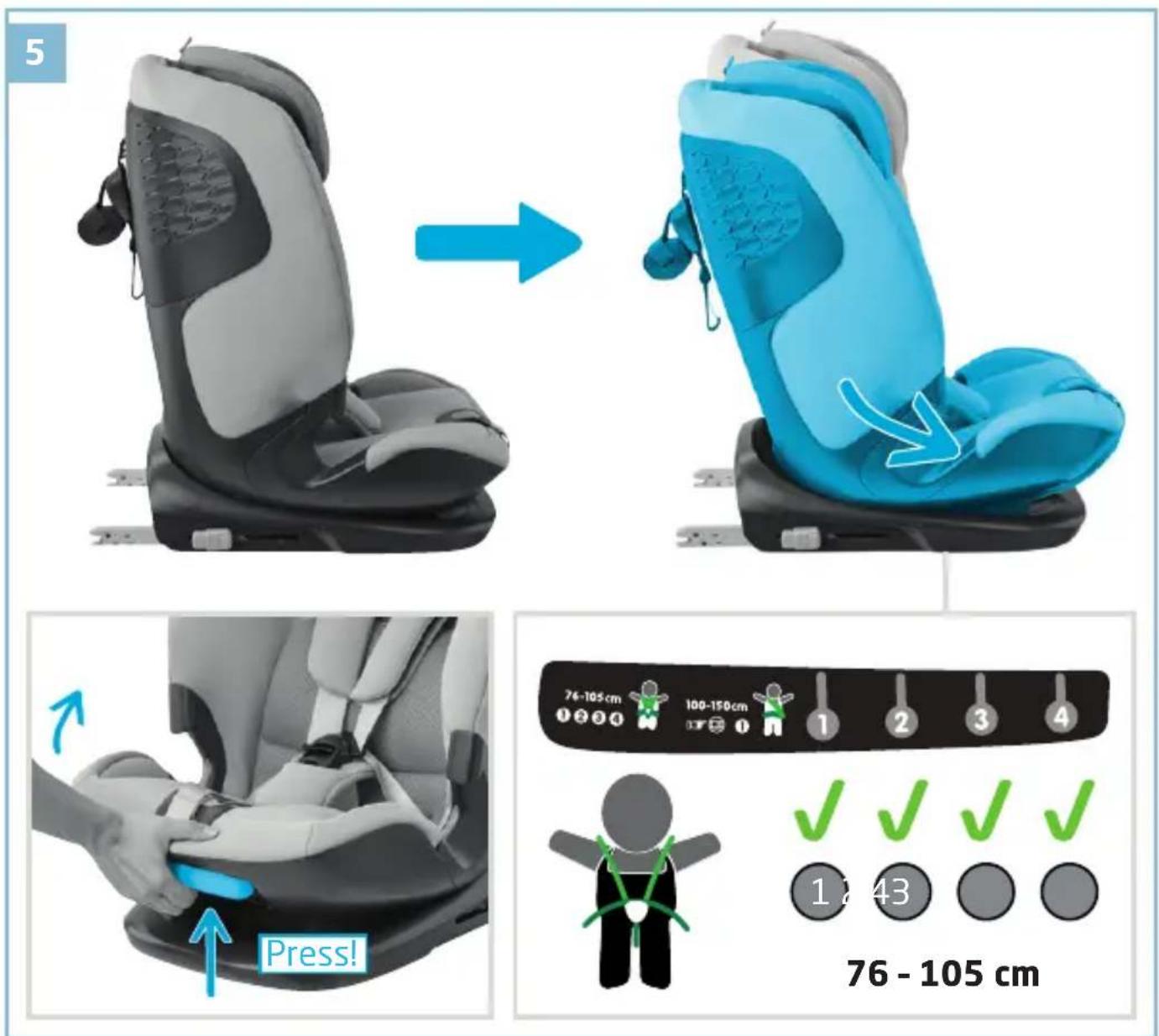 5 76-105 cm 100-150 cm 1 2 3 4 ✓ ✓ ✓ ✓ 1 2 43 76 - 105 cm Press!