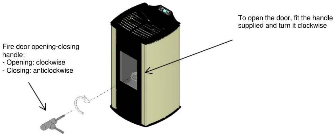 Fire door opening-closing handle; - Opening: clockwise - Closing: anticlockwise To open the door, fit the handle supplied and turn it clockwise