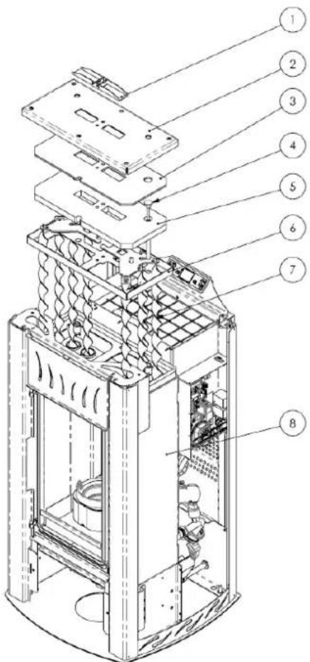 Exploded view diagram of a mechanical device with numbered components for identification