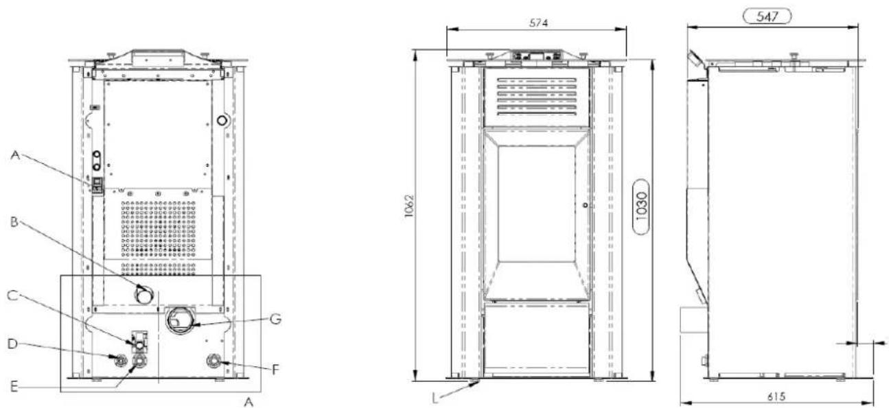 Cola Termo Focus Plus - TERMOFOCUS PLUS ACCIAIO pellet heating stove dimensions - 1
