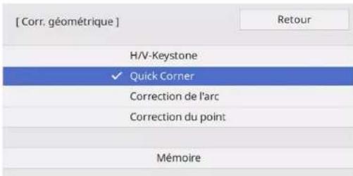 [ Corr. géométrique ] H/V-Keystone ✓ Quick Corner Correction de l'arc Correction du point Mémoire