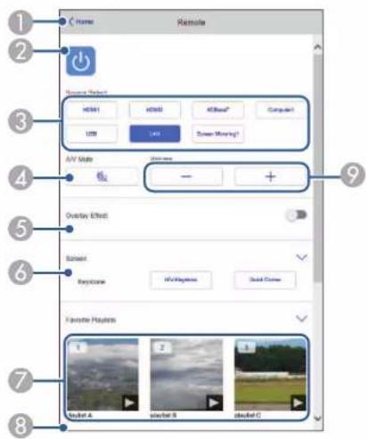 Home Remote Resource Map HDMI HESD HESD*1 Computer USB LPS Screen Viewing1 AV Mode - + Overlay Effect Balance Keystone HESD* Build Close Favorite Playlist 1 2 3 4 5 6 7 8 Desktop 4 launched 5 installed C