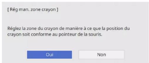 [ Rég man. zone crayon ] Réglez la zone du crayon de manière à ce que la position du crayon soit conforme au pointeur de la souris. Oui Non