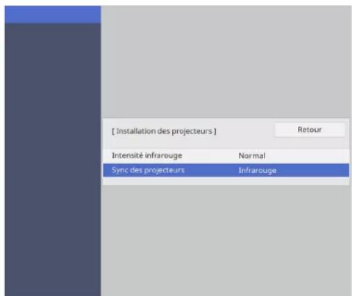 [ Installation des projecteurs ] Retour Intensité infrarouge Normal Sync des projecteurs Infrarouge