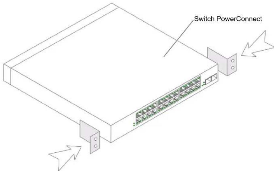 DELL PowerConnect 2716 - Obrázek 1-1. Instalace držáku pri montázi do stojanu - 1