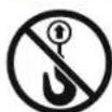 Two safety warning symbols: no hook and no bug, both enclosed in a striped border