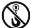 Two safety symbols: no hook and no crosshutch, both crossed out by diagonal stripes