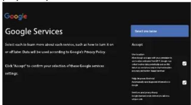 Google Google Services Select each to learn more about each service, such as how to turn it on or off later. Data will be used according to Google's Privacy Policy. Click "Accept" to confirm your selection of these Google services settings. Accept Use location Alive Google and open with your permission in on website or related data. Google has used another data pointable and use the data to ensure that it is important to improve the location security and information based services Help to access Android Automatically find a diagnosis information to Google Services and press privacy Google Database will create you skills in a unique code