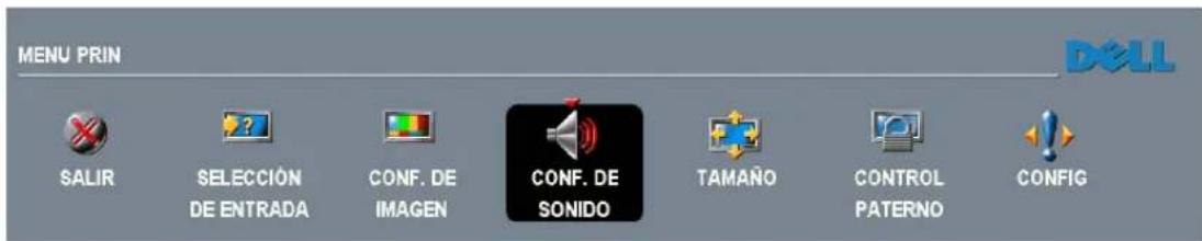 MENU PRIN SALIR SELECCIÓN DE ENTRADA CONF. DE IMAGEN CONF. DE SONIDO TAMAÑO CONTROL PATERNO CONFIG