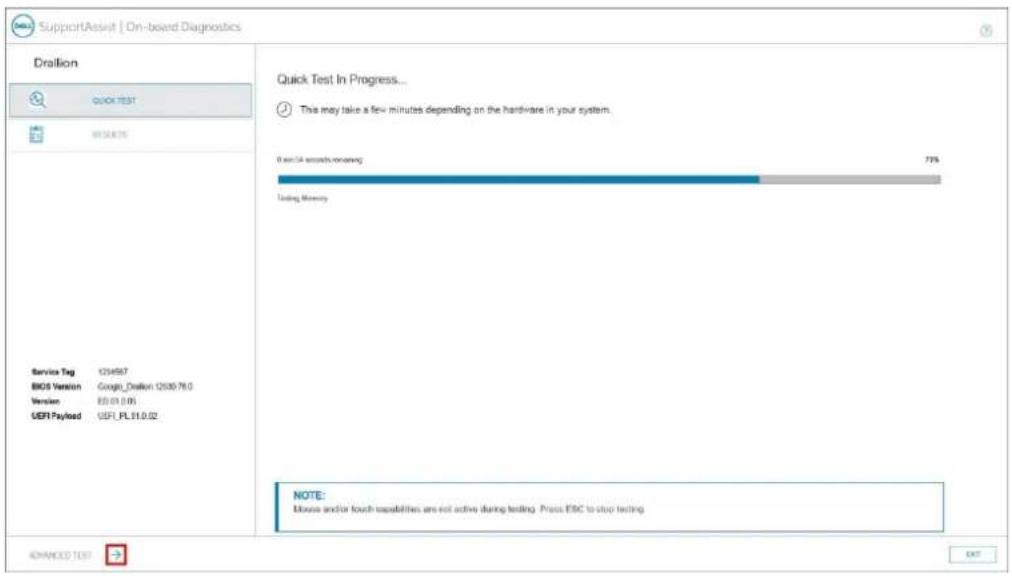 DELL Latitude 7410 Chromebook - 单击箭头图标以转至“高级”页面以测试所选组件。 - 1