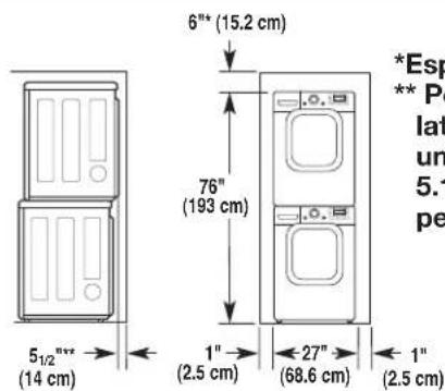 LG LSDG389VS - Espacement recommandé pour l'installation dans un placard ou un renfoncement, avec le sèche-linge placé au-dessus du lave-linge. - 2
