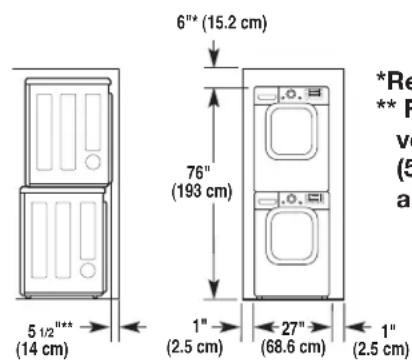LG LSDG389VS - Recommended installation spacing for recessed or closet installation, with stacked washer and dryer - 2