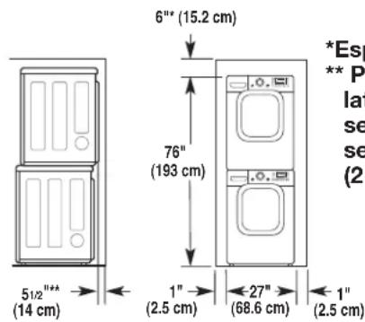 LG Studio LSDE388VS - Espacio recomendado para instalación de lavadora y secadora en formato apilado en armarios o lugares reducidos. - 2
