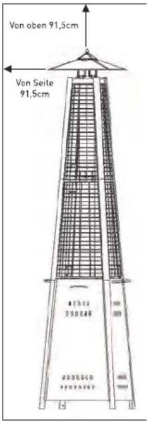 Von oben 91,5cm Von Seite 91,5cm