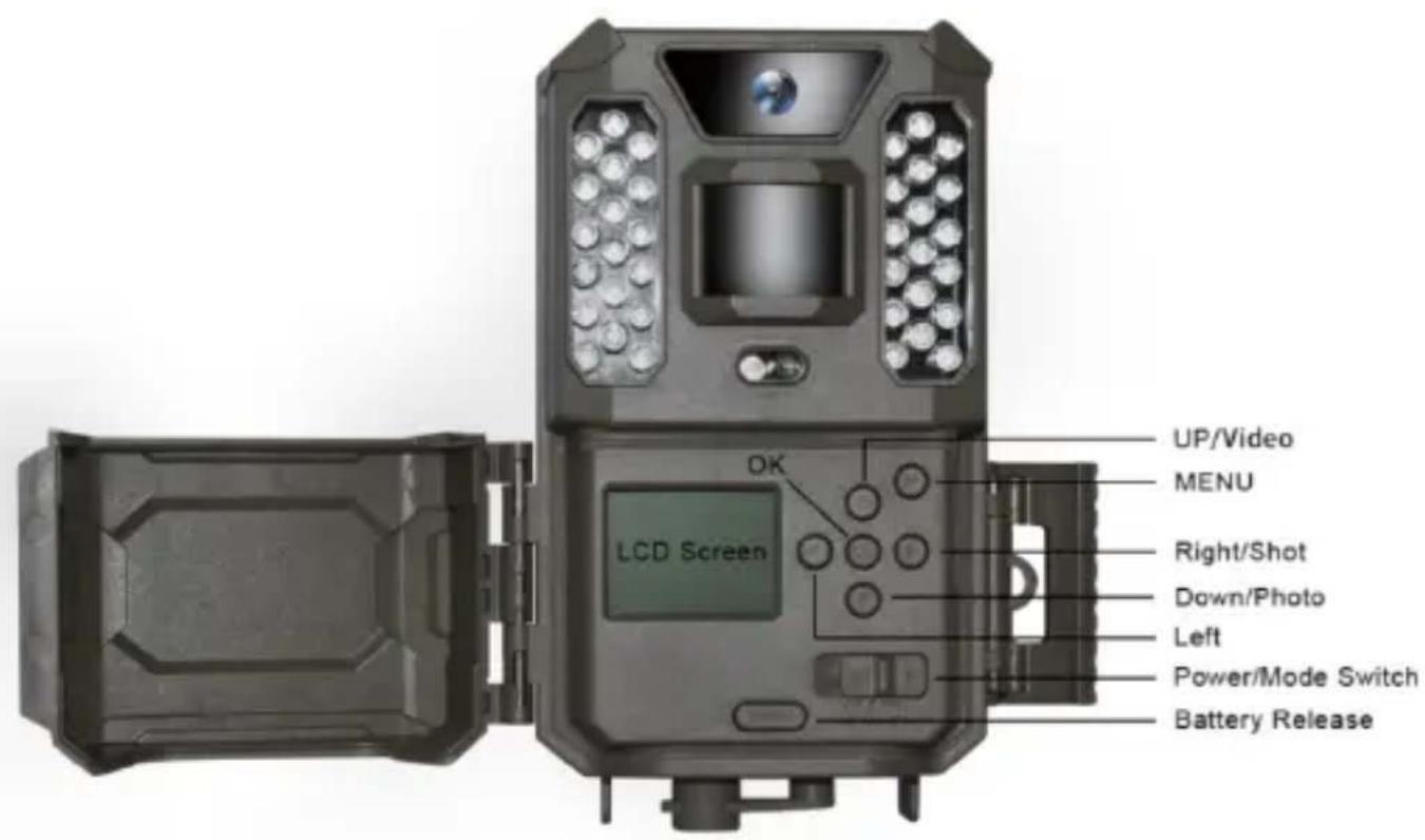 UP/Video MENU Right/Shot Down/Photo Left Power/Mode Switch Battery Release LCD Screen OK