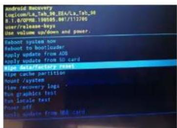 LOGICOM La Tab 90 - Réinitialisation de l'appareil en mode "récupération" : - 1