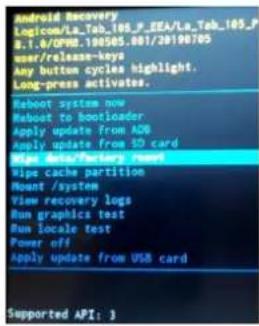 LOGICOM La Tab 105 P Go - Réinitialisation de l'appareil en mode "récupération" : - 1