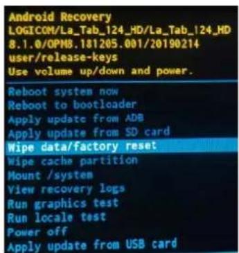 LOGICOM La Tab 124 HD - Réinitialisation de l'appareil en mode "récupération" : - 1