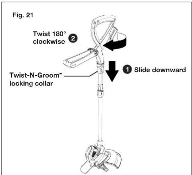 Fig. 21 Twist 180° clockwise ② Twist-N-Groom™ locking collar ① Slide downward