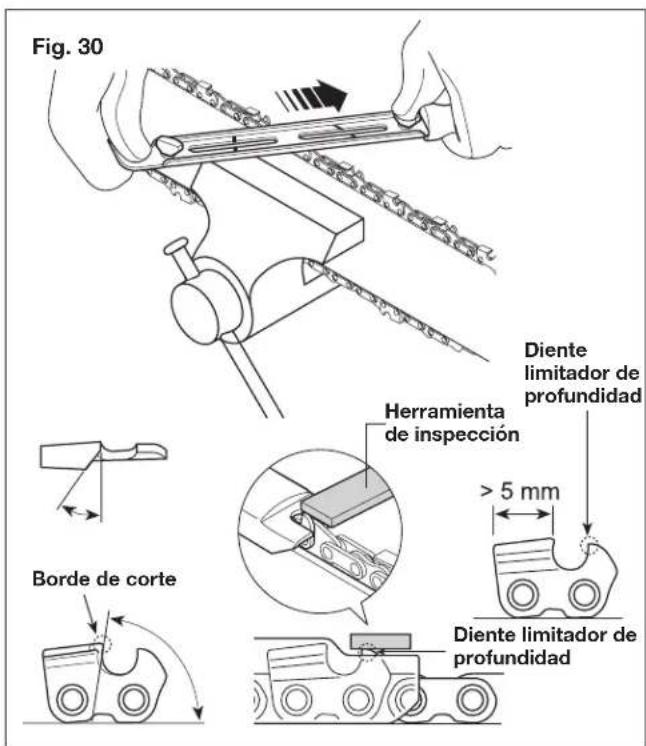 Fig. 30 Diente limitador de profundidad Herramienta de inspección > 5 mm Diente limitador de profundidad Borde de corte