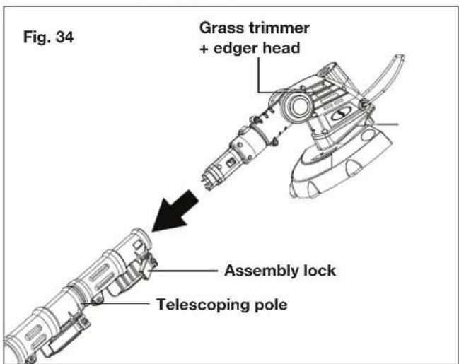 Fig. 34 Grass trimmer + edger head Assembly lock Telescoping pole