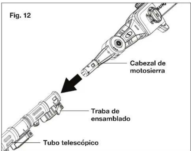Fig. 12 Cabezal de motosierra Traba de ensamblado Tubo telescópico